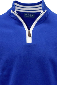 Team Colors Pima Cotton Quarter-Zip Sweater with Contrast Trim in Blue/White by Blue 1899
