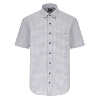 Grey Plaid Short Sleeve No-Iron Cotton Sport Shirt with Button Down Collar by Leo Chevalier