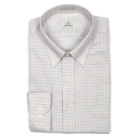 Tan & Black Check on Dobby Stretch Cotton Wrinkle-Free Dress Shirt with Button-Down Collar by Cooper & Stewart