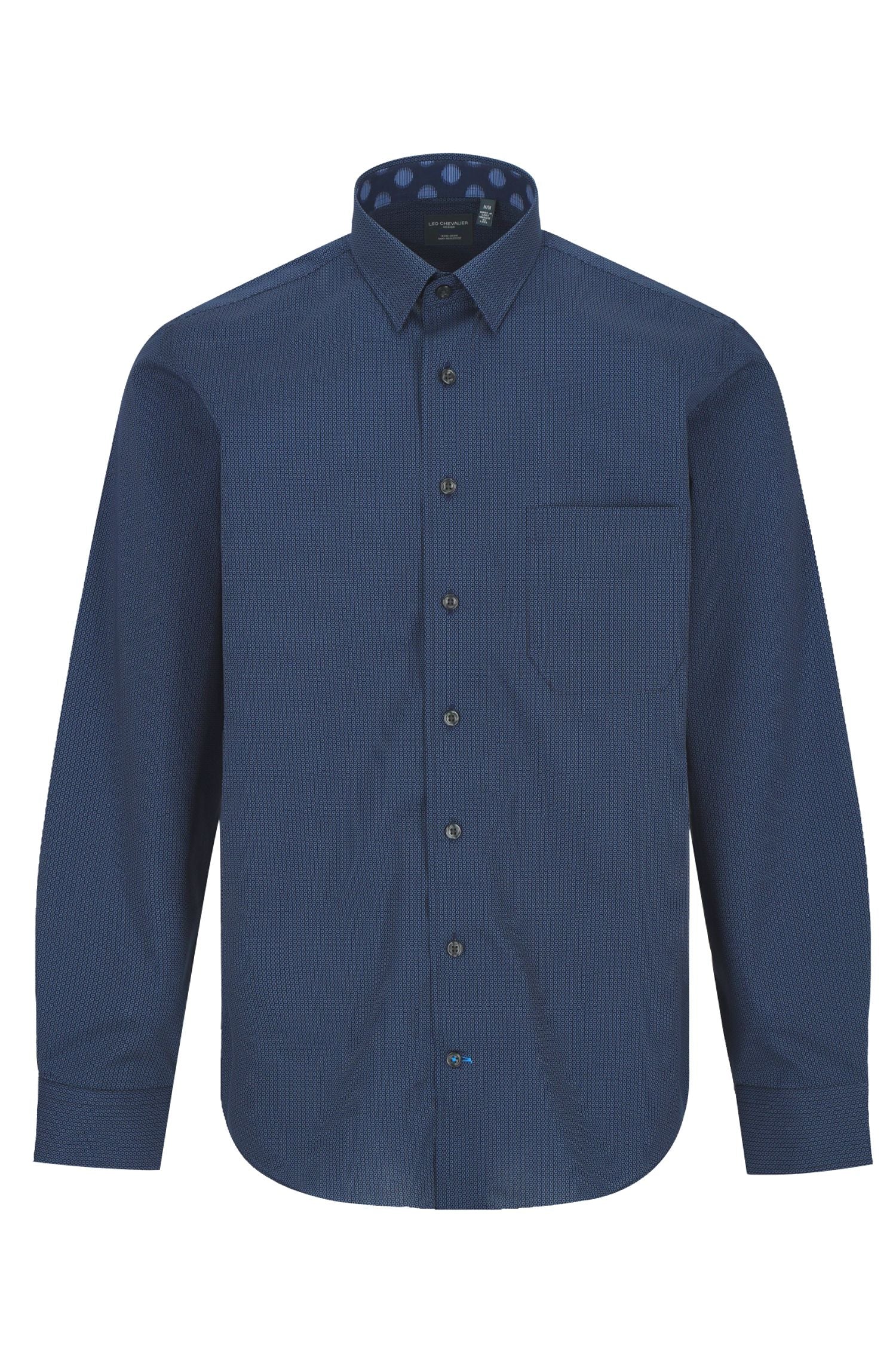 Navy and Blue Printed Circle Cotton Sport Shirt with Hidden Button Dow Navy and Blue Printed Circle Cotton Sport Shirt with Hidden Button Dow