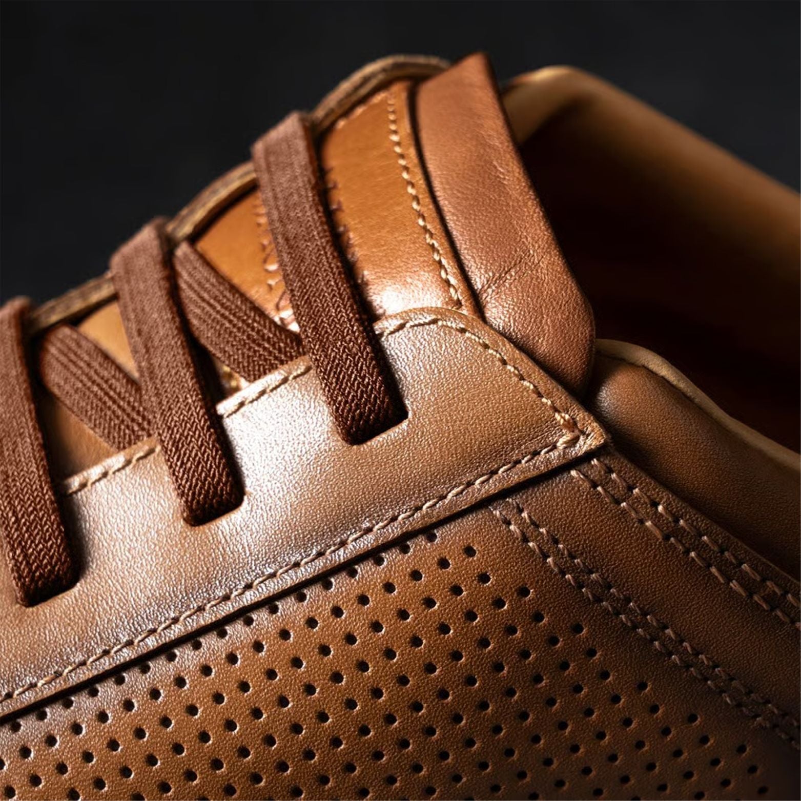 Oliver Slip-On Stretch-Lace Sneaker in Luggage Tan Leather by Allen Edmonds