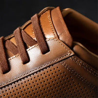 Oliver Slip-On Stretch-Lace Sneaker in Luggage Tan Leather by Allen Edmonds
