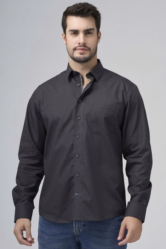 Black, White, and Grey Micro Dot No-Iron Cotton Sport Shirt with Hidden Button Down Collar by Leo Chevalier