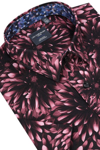 Large Floral Print Short Sleeve No-Iron Cotton Sport Shirt with Hidden Button Down Collar by Leo Chevalier