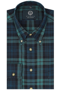 Summer Weight Black Watch Tartan Cotton and Wool Blend Button-Down Shirt by Viyella