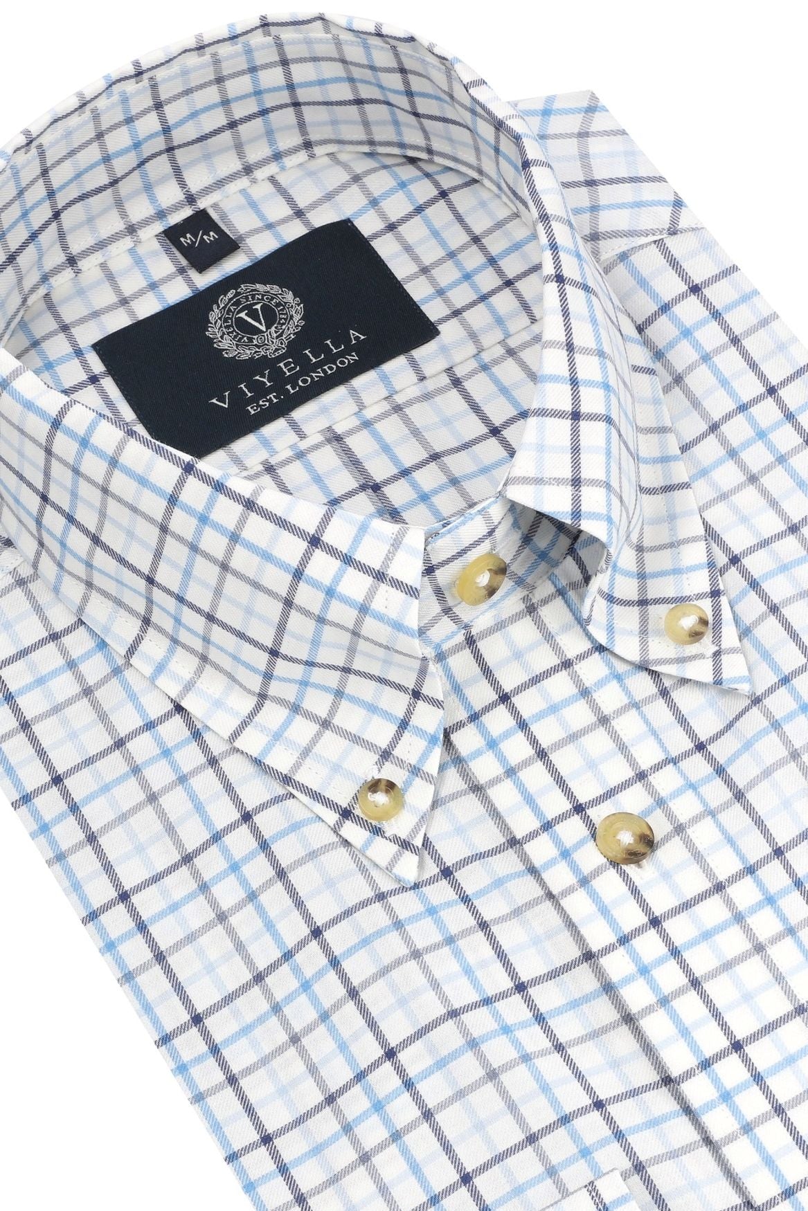 Summer Weight Blue Tattersall Cotton and Wool Blend Button-Down Shirt by Viyella