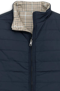 Reversible Wool Blend Houndstooth Quilted Vest in Khaki Plaid/Navy by Scott Barber