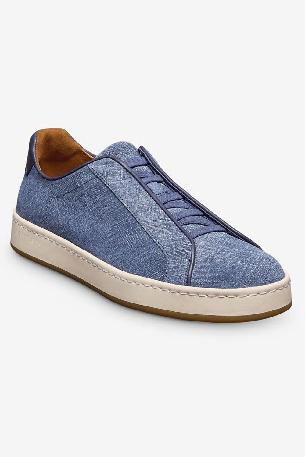 Banks Court Slip-On Stretch-Lace Sneaker in Blue Denim-Textured Suede by Allen Edmonds