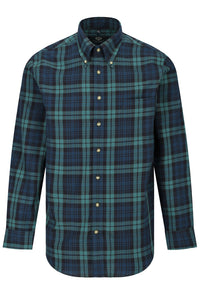 Summer Weight Black Watch Tartan Cotton and Wool Blend Button-Down Shirt by Viyella
