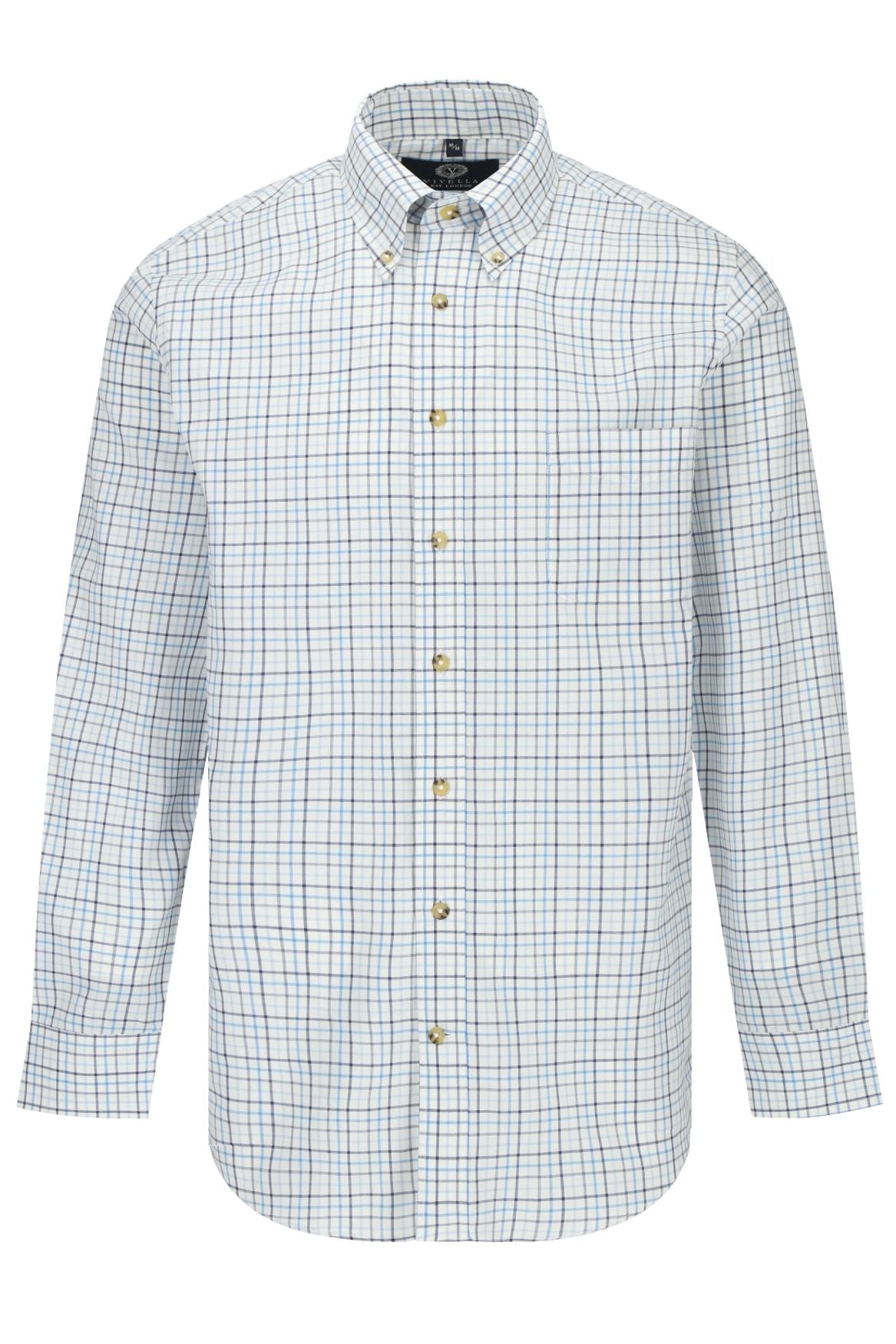 Summer Weight Blue Tattersall Cotton and Wool Blend Button-Down Shirt by Viyella