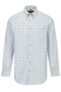 Summer Weight Blue Tattersall Cotton and Wool Blend Button-Down Shirt by Viyella