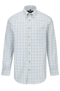 Summer Weight Blue Tattersall Cotton and Wool Blend Button-Down Shirt by Viyella