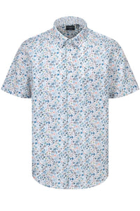 Pastel Mini Floral Print Short Sleeve No-Iron Cotton Sport Shirt with Hidden Button Down Collar by Leo Chevalier