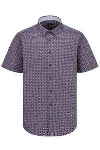 Black, Red, Rose, and Sky Print Short Sleeve No-Iron Cotton Sport Shirt with Hidden Button Down Collar by Leo Chevalier