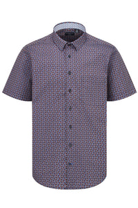 Black, Red, Rose, and Sky Print Short Sleeve No-Iron Cotton Sport Shirt with Hidden Button Down Collar by Leo Chevalier