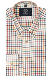 Summer Weight Bright Multi Tattersall Cotton and Wool Blend Button-Down Shirt by Viyella