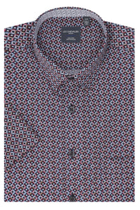 Black, Red, Rose, and Sky Print Short Sleeve No-Iron Cotton Sport Shirt with Hidden Button Down Collar by Leo Chevalier