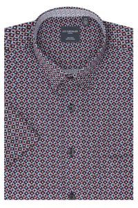 Black, Red, Rose, and Sky Print Short Sleeve No-Iron Cotton Sport Shirt with Hidden Button Down Collar by Leo Chevalier