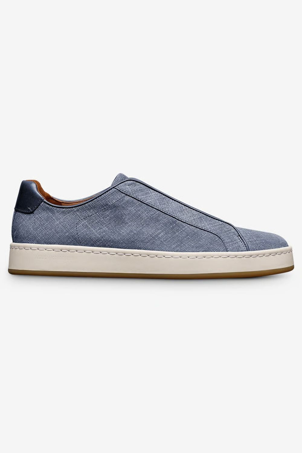 Banks Court Slip-On Stretch-Lace Sneaker in Blue Denim-Textured Suede by Allen Edmonds