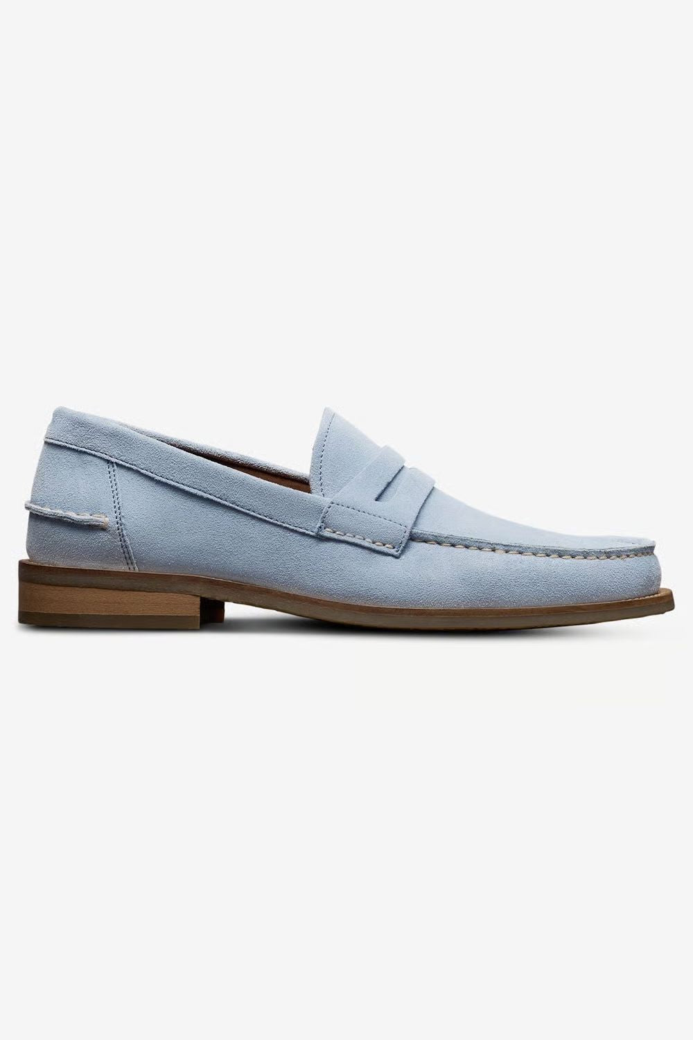 Sorrento Moccasin-Style Penny Loafer in Light Blue Suede by Allen Edmonds