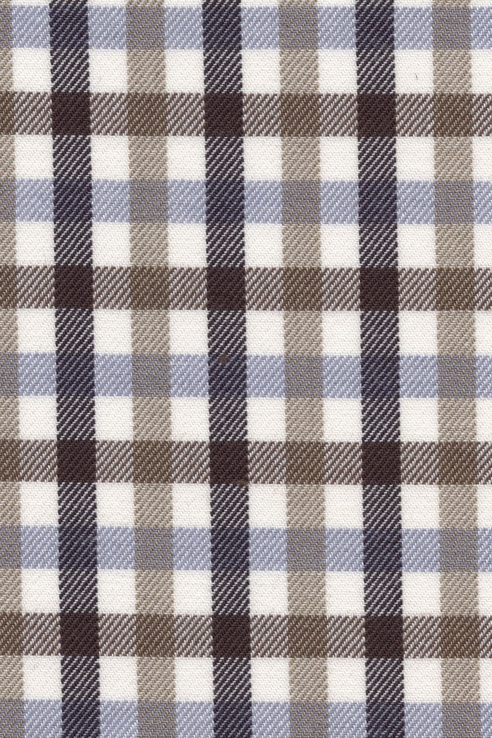 Denim Blue, Taupe, and Brown Plaid Cotton and Wool Blend Button-Down Shirt by Viyella