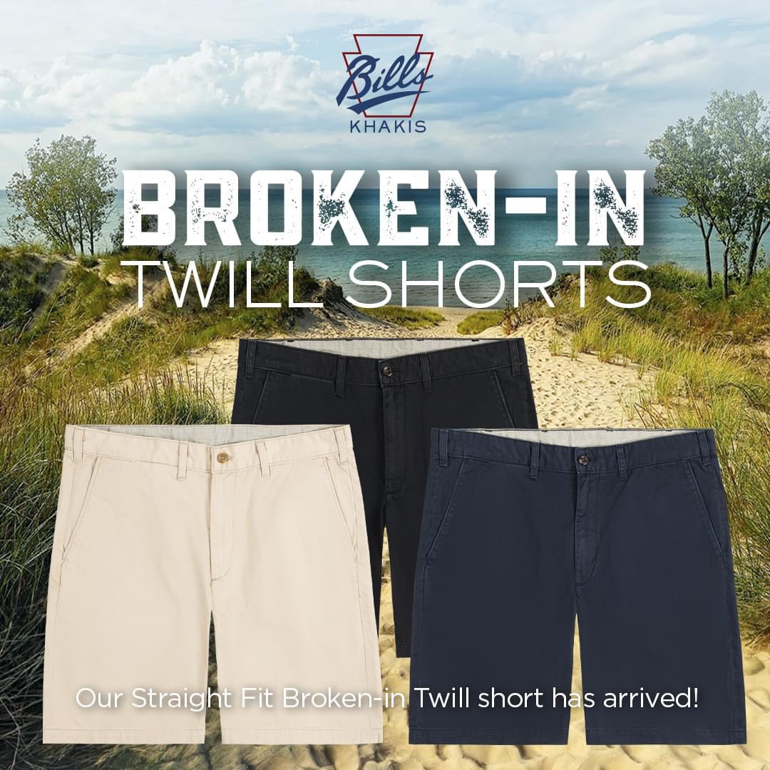 M3 Straight Fit Broken-In Chamois Twill Shorts in Khaki by Bills Khakis