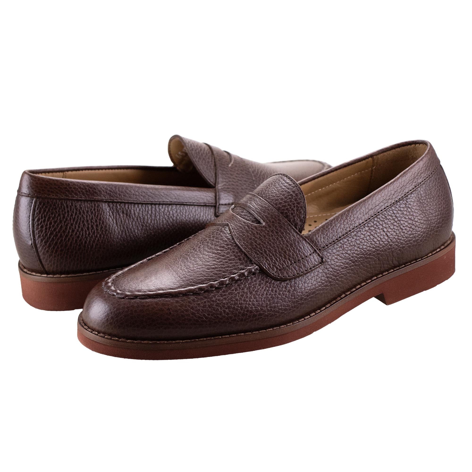 Grady Handsewn Penny Loafer in Dark Brown  Pebble Grain by T.B. Phelps