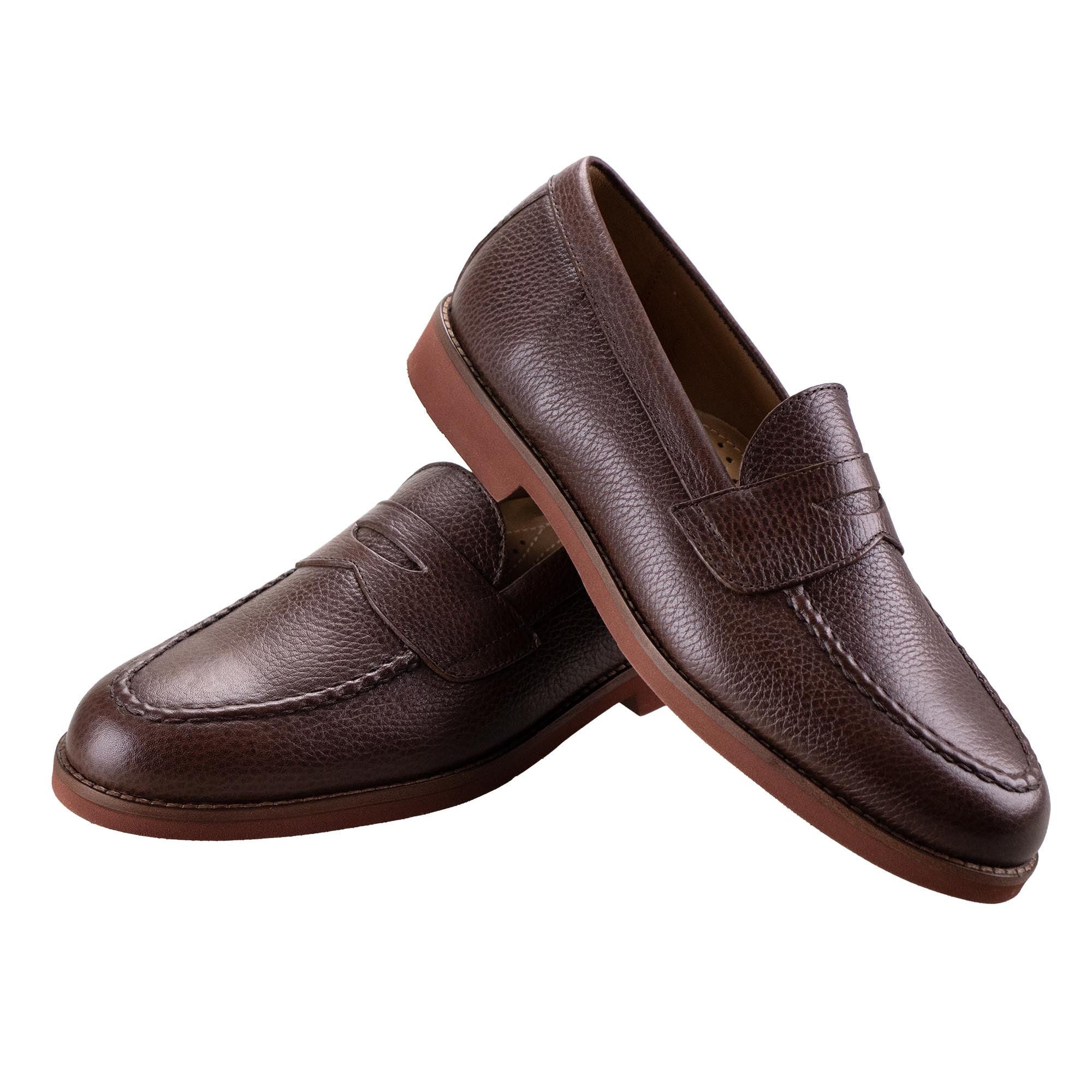 Grady Handsewn Penny Loafer in Dark Brown  Pebble Grain by T.B. Phelps