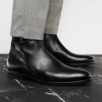 Jodphur Italian Calfskin Strap-In Chelsea Boot in Black by Zelli Italia