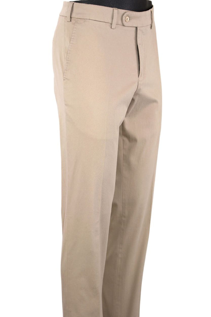 Supima Sateen Italian Luxury Flat Front Cotton Trouser in Khaki by 6 East by Ballin