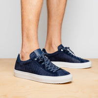 Kobe Crocodile Embossed Italian Sueded Goatskin Sneaker in Navy by Zelli Italia