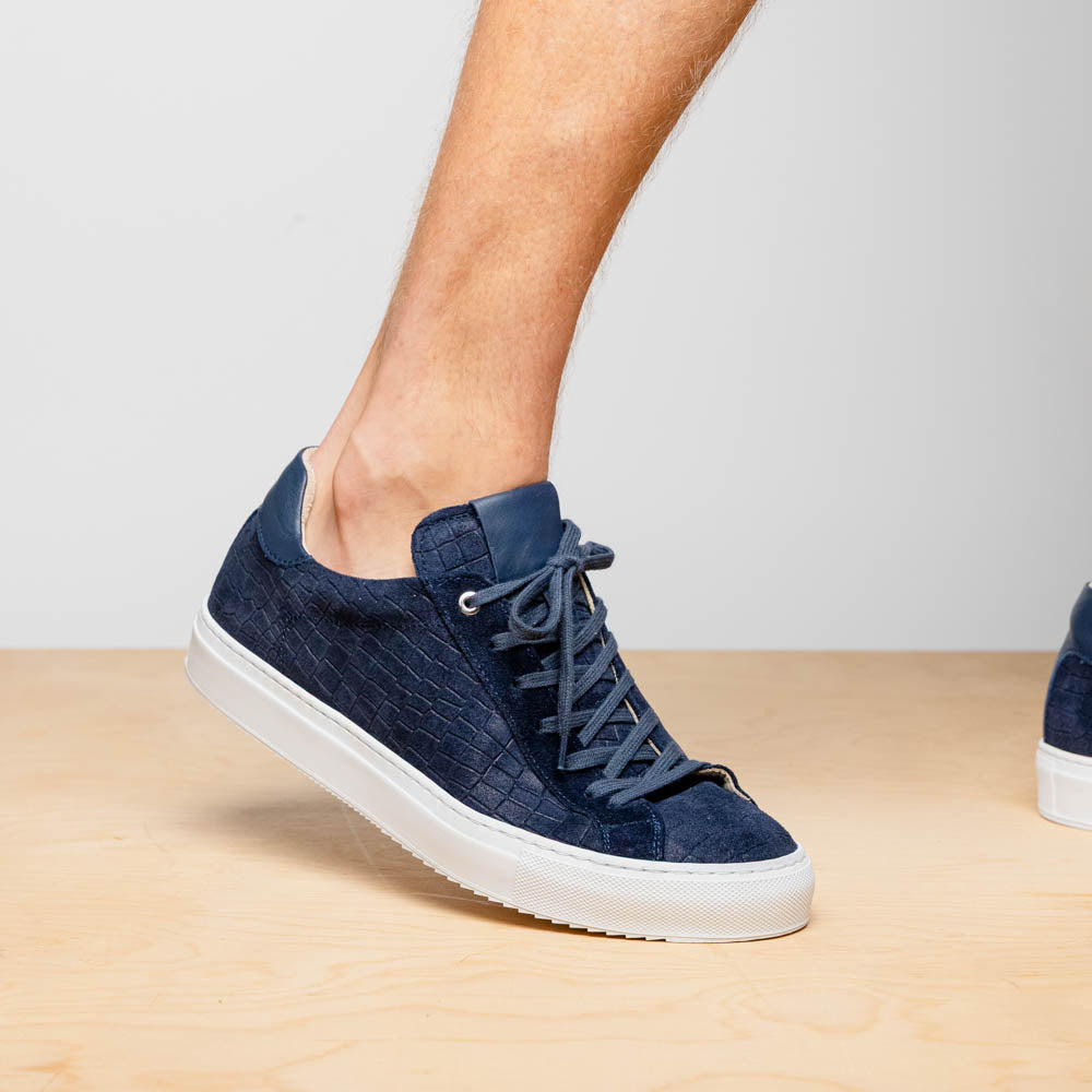 Kobe Crocodile Embossed Italian Sueded Goatskin Sneaker in Navy by Zelli Italia