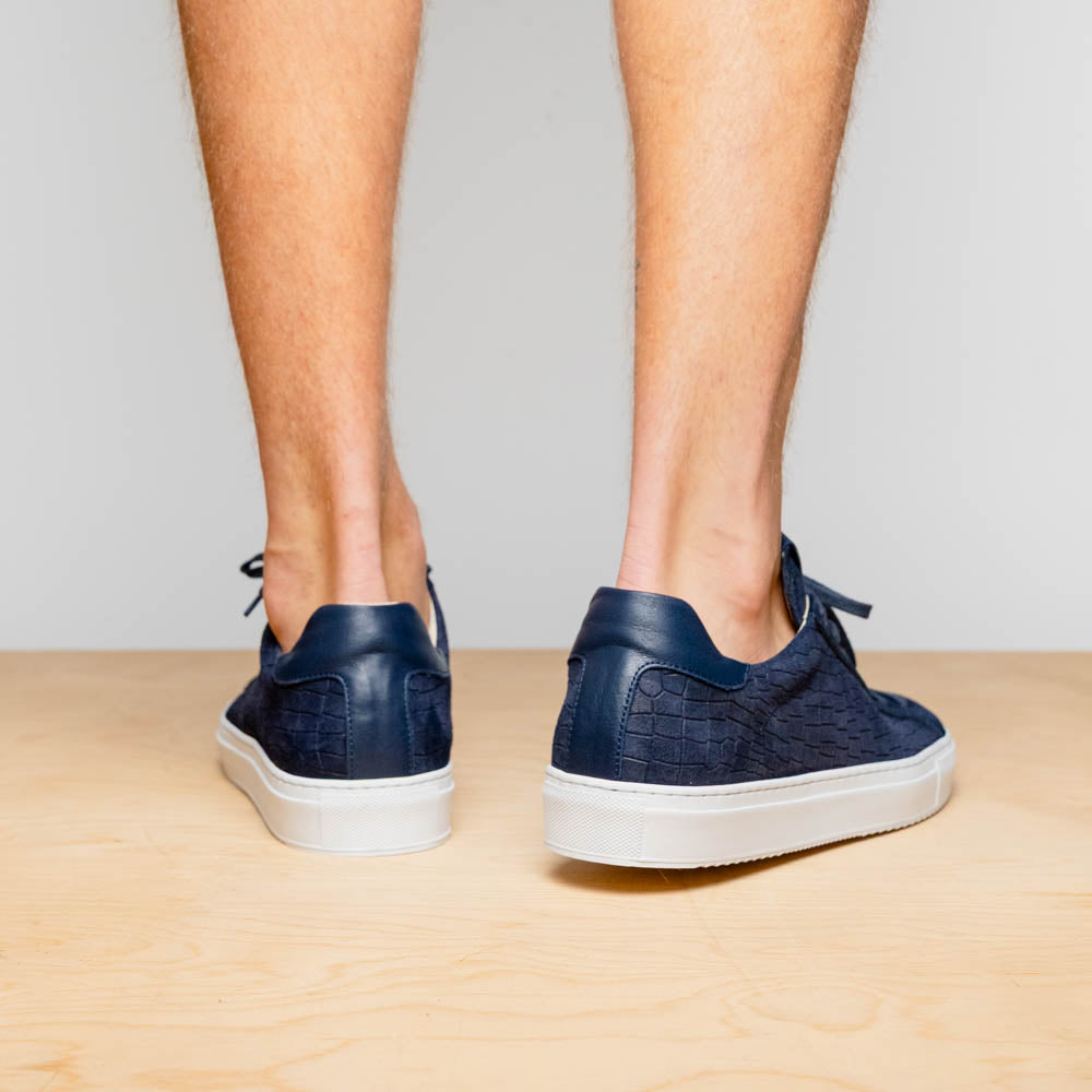 Kobe Crocodile Embossed Italian Sueded Goatskin Sneaker in Navy by Zelli Italia