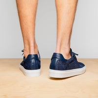 Kobe Crocodile Embossed Italian Sueded Goatskin Sneaker in Navy by Zelli Italia