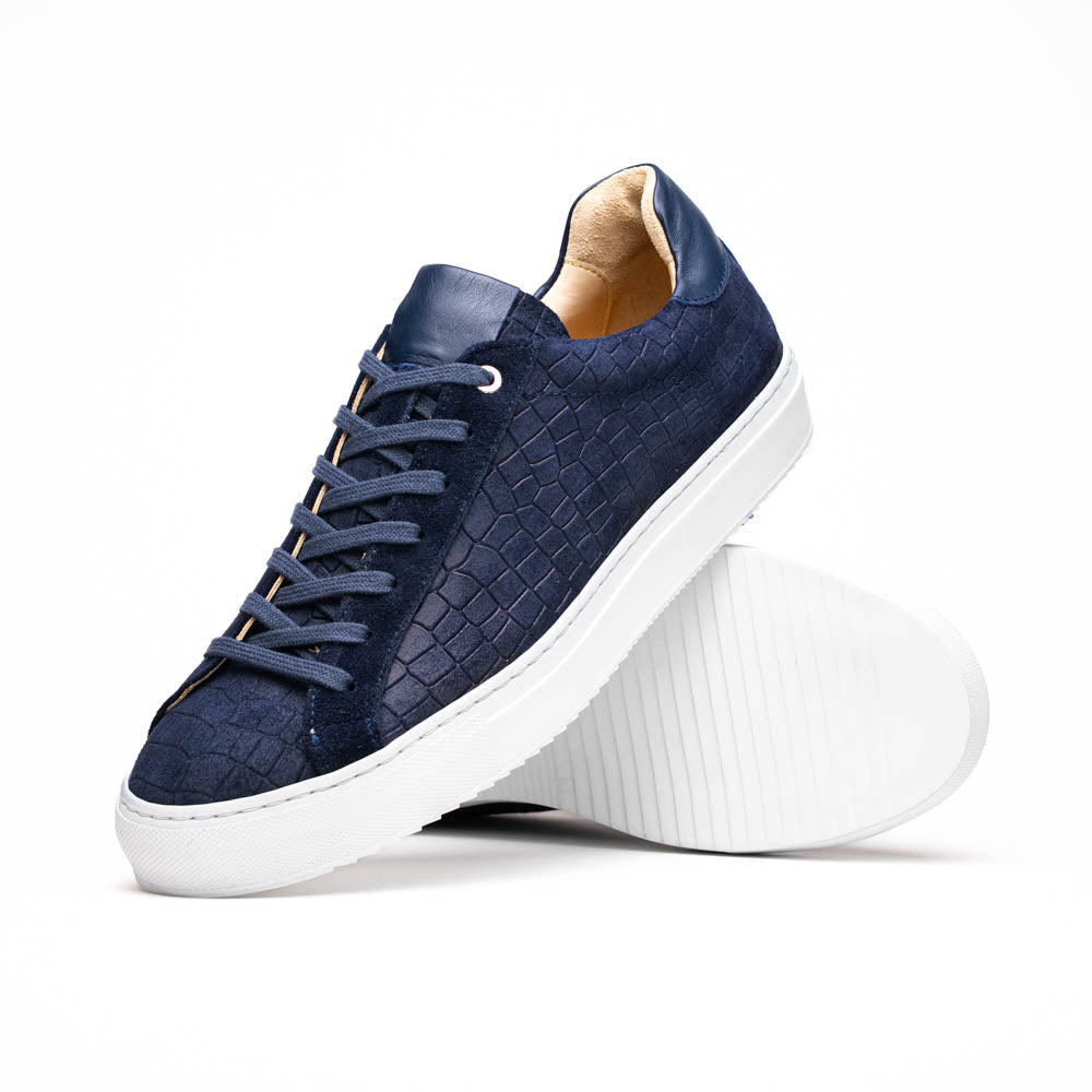 Kobe Crocodile Embossed Italian Sueded Goatskin Sneaker in Navy by Zelli Italia
