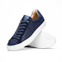 Kobe Crocodile Embossed Italian Sueded Goatskin Sneaker in Navy by Zelli Italia