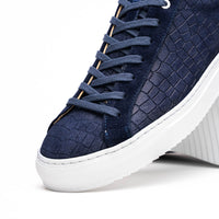 Kobe Crocodile Embossed Italian Sueded Goatskin Sneaker in Navy by Zelli Italia