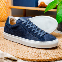 Kobe Crocodile Embossed Italian Sueded Goatskin Sneaker in Navy by Zelli Italia