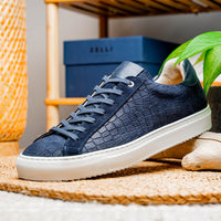 Kobe Crocodile Embossed Italian Sueded Goatskin Sneaker in Navy by Zelli Italia