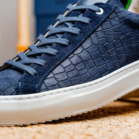Kobe Crocodile Embossed Italian Sueded Goatskin Sneaker in Navy by Zelli Italia