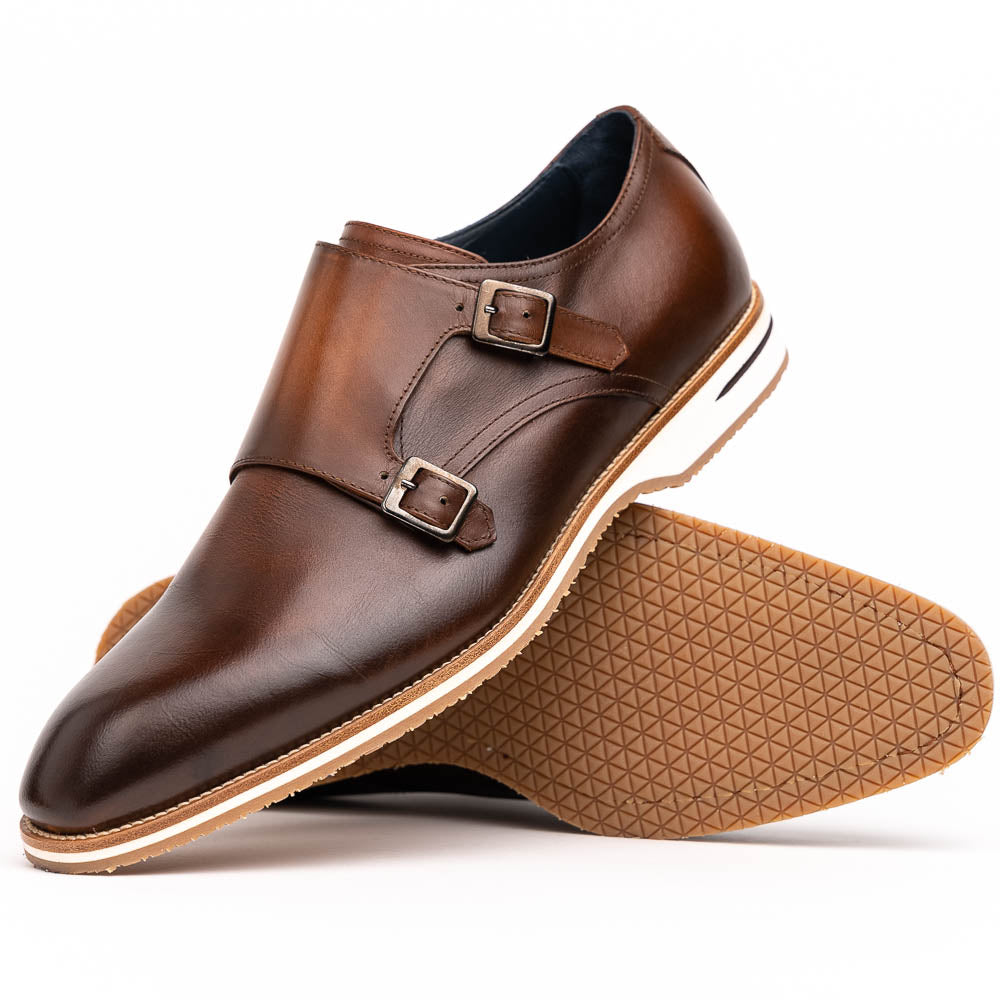 Legerra Hand Burnished Italian Calfskin Monk Strap Shoe in Brown by Ze Legerra Hand Burnished Italian Calfskin Monk Strap Shoe in Brown by Ze