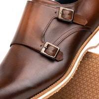 Legerra Hand Burnished Italian Calfskin Monk Strap Shoe in Brown by Zelli Italia
