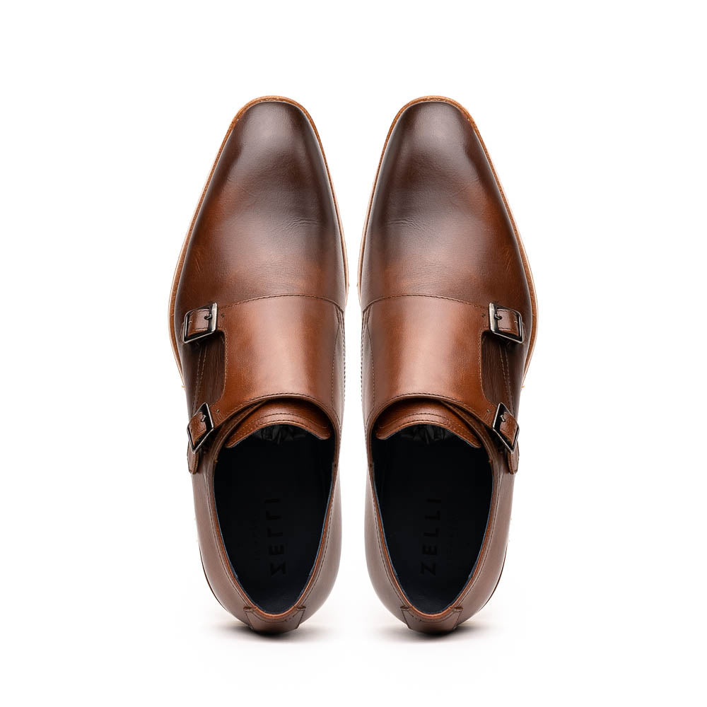 Legerra Hand Burnished Italian Calfskin Monk Strap Shoe in Brown by Ze Legerra Hand Burnished Italian Calfskin Monk Strap Shoe in Brown by Ze
