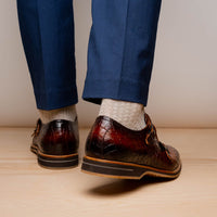 Legerra Hand Burnished Croc Embossed Italian Calfskin Monk Strap Shoe in Cognac by Zelli Italia