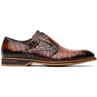 Legerra Hand Burnished Croc Embossed Italian Calfskin Monk Strap Shoe in Cognac by Zelli Italia