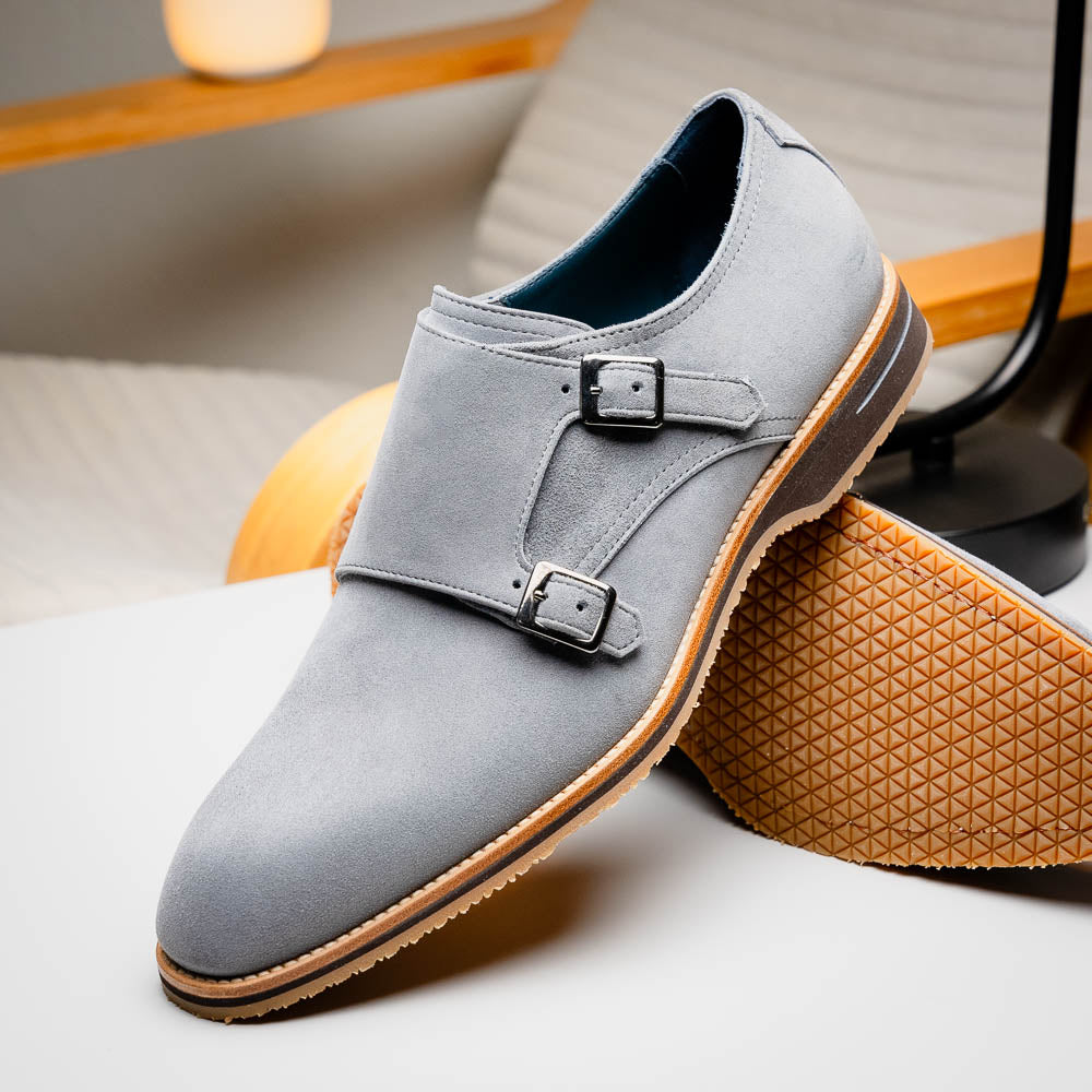 Legerra Sueded Goatskin Monk Strap Shoe in Grey by Zelli Italia