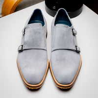 Legerra Sueded Goatskin Monk Strap Shoe in Grey by Zelli Italia