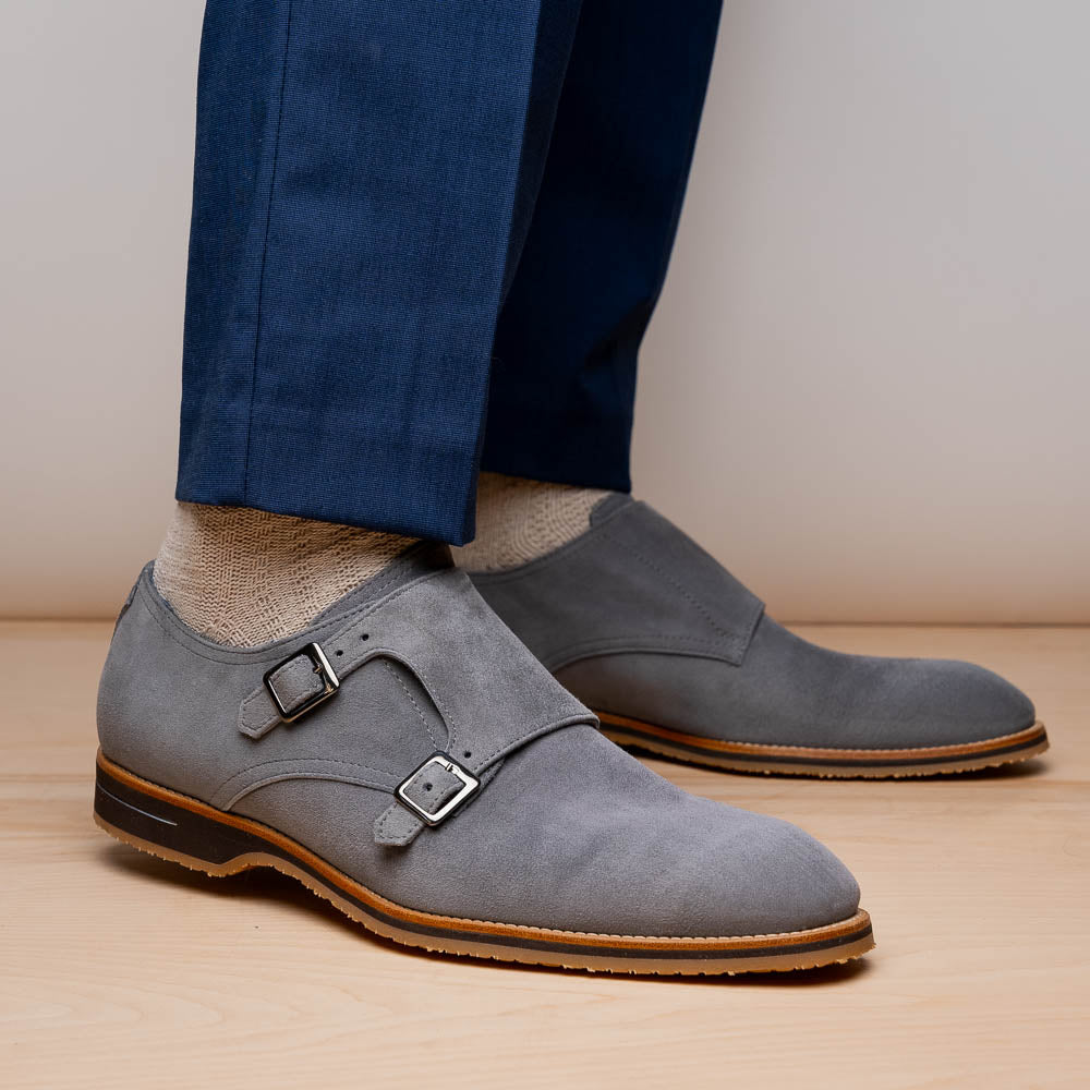 Legerra Sueded Goatskin Monk Strap Shoe in Grey by Zelli Italia