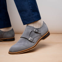 Legerra Sueded Goatskin Monk Strap Shoe in Grey by Zelli Italia