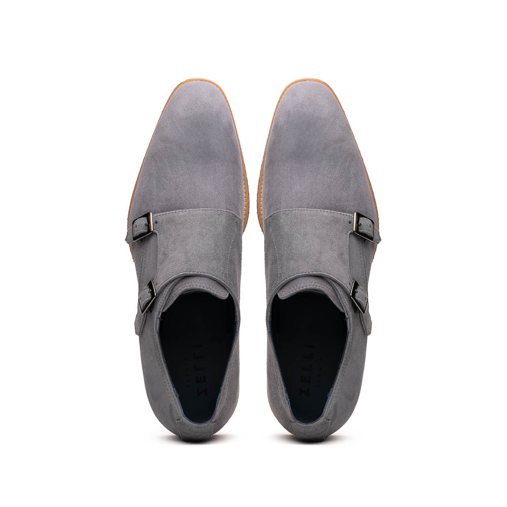 Legerra Sueded Goatskin Monk Strap Shoe in Grey by Zelli Italia